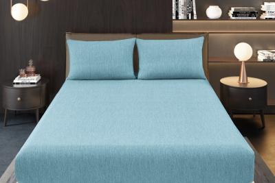 Простыня на резинке Страйп Меланж с высотой борта 25 см. голубой